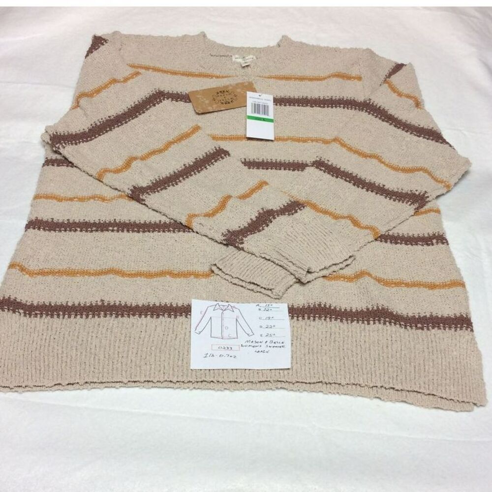Mason & Belle Women's Sweater Striped Cozy Casual‎ Brown Orange Pattern Sz Large